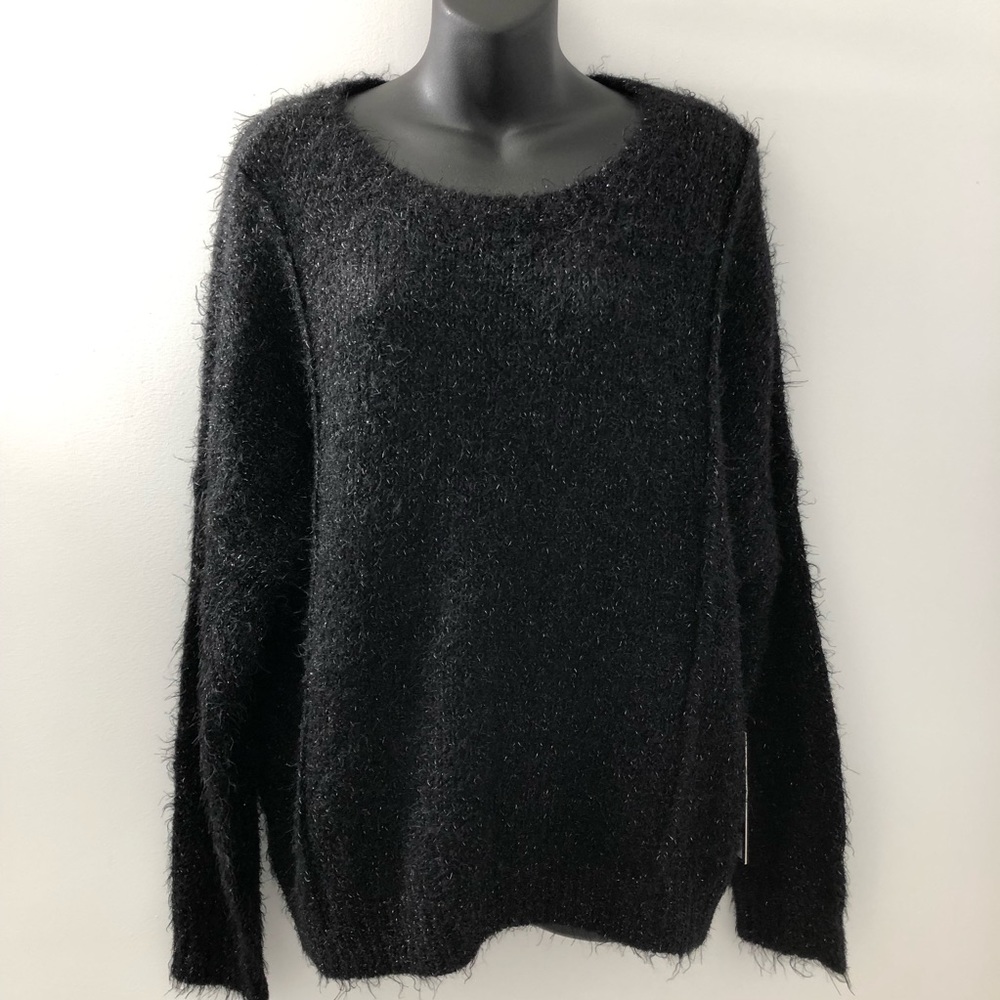 J Lo Women's Crewneck Fuzzy Stretchy Sweater